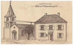 01 jeandelize en avril 1915 kirche mit feldpoststation 101